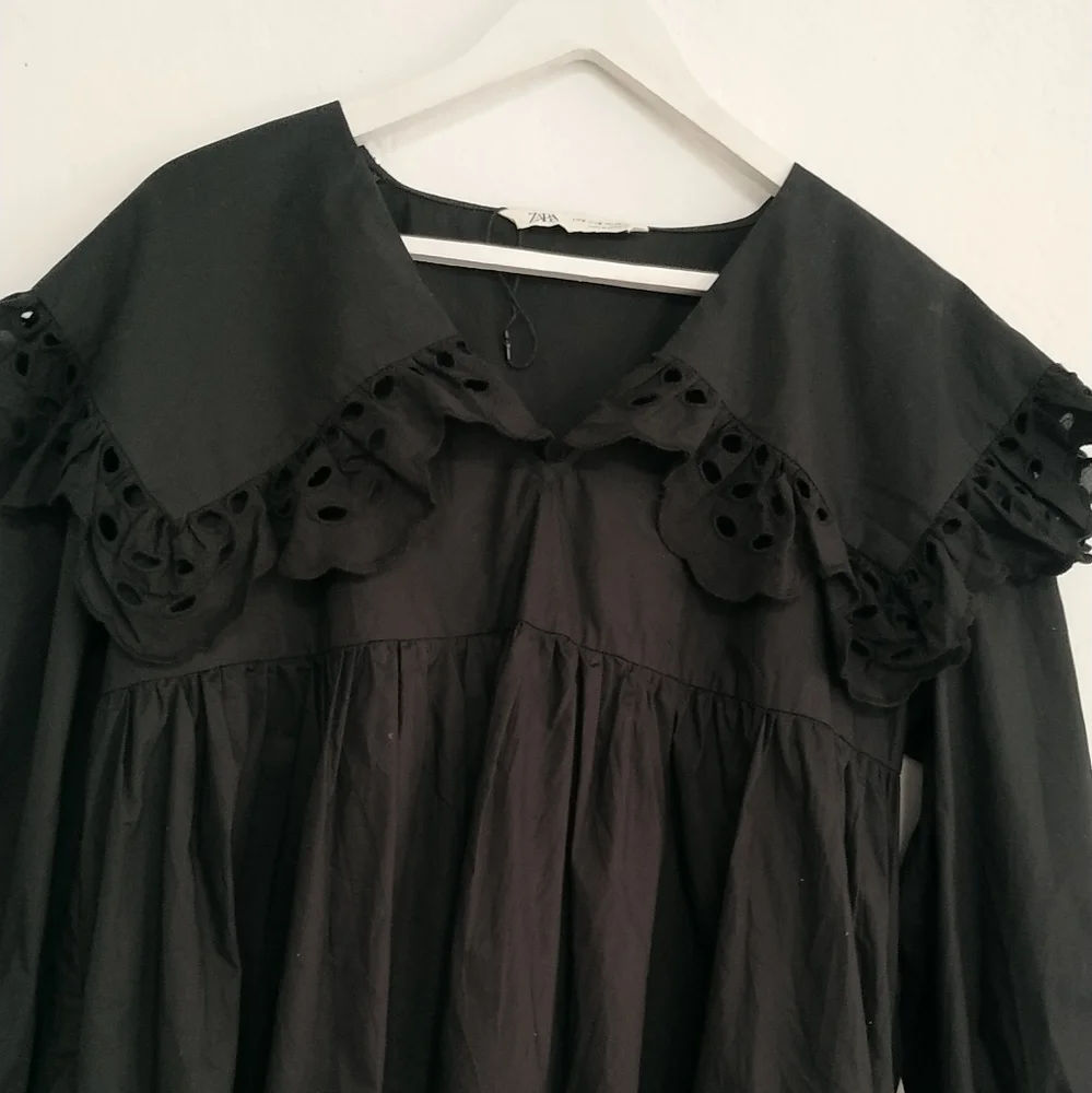 Zara Long sleeve Poplin Mini Dress Black - Picture 5 of 13